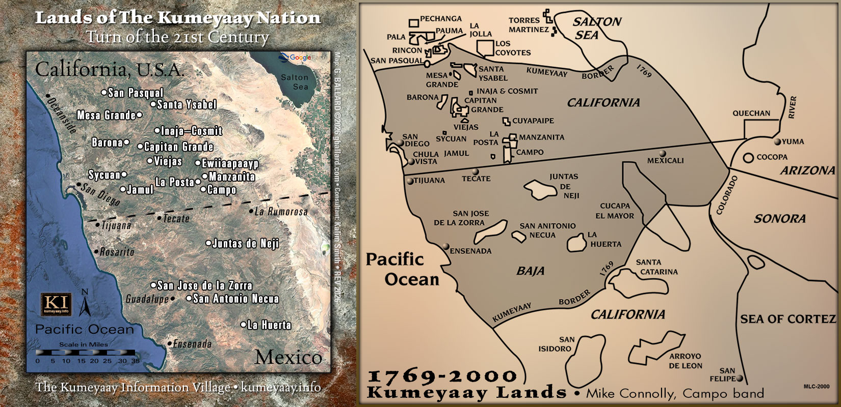 Kumeyaay Territory Mapped out 1776 compared to Present Day Turn of the 20th century