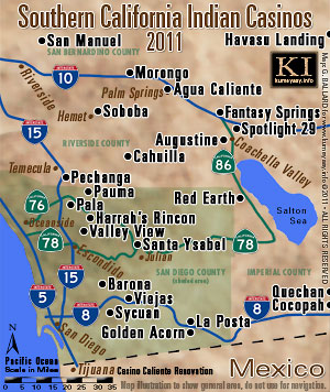 MAP OF ALL SAN DIEGO NATIVE AMERICAN INDIAN CASINOS IN SOUTHERN CALIFORNIA